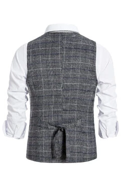 Grey Plaid Double Breasted Men's Vest With Accessories Set -Zapaka Sales Store YYZLHB230129 20Grey 4