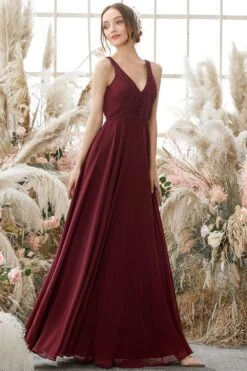 Burgundy V Neck Chiffon Bridesmaid Dress -Zapaka Sales Store ZDGAS111 1