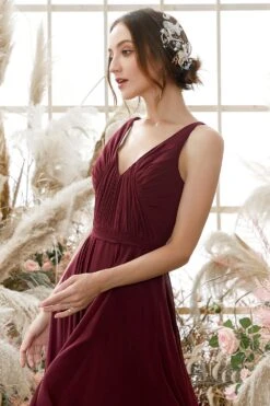 Burgundy V Neck Chiffon Bridesmaid Dress -Zapaka Sales Store ZDGAS111 5