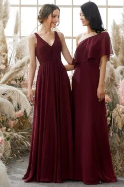 Burgundy V Neck Chiffon Bridesmaid Dress -Zapaka Sales Store ZDGAS111 6