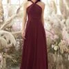 Burgundy Halter Chiffon Bridesmaid Dress