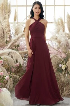 Burgundy Halter Chiffon Bridesmaid Dress -Zapaka Sales Store ZDGAS112Burgundy 2