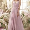 Blush V Neck Long Chiffon Bridesmaid Dress