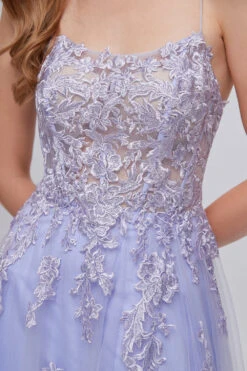Lavender Spaghetti Straps Appliques Long Prom Dress With Slit -Zapaka Sales Store ZPK361031 6
