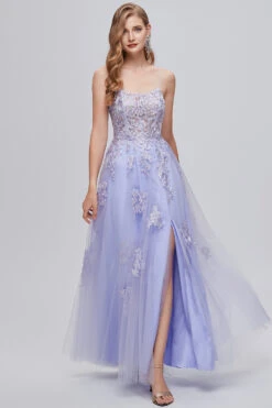 Lavender Spaghetti Straps Appliques Long Prom Dress With Slit -Zapaka Sales Store ZPK361031 8