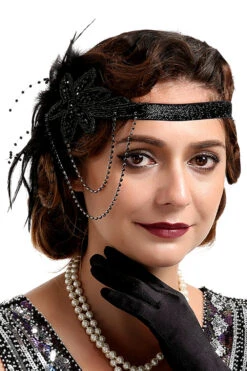 1920s Black Feather Beaded Headband 17 1920s Black Feather Beaded Headband -Zapaka Sales Store ZPKAH003 Black