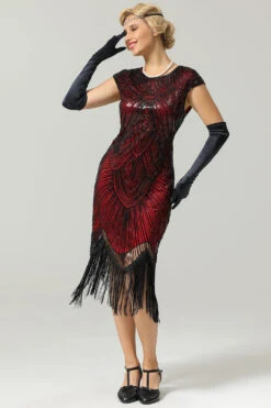Burgundy Gatsby Glitter Fringe 1920s Dress -Zapaka Sales Store ZPKAV005red 3