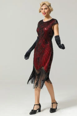 Burgundy Gatsby Glitter Fringe 1920s Dress -Zapaka Sales Store ZPKAV005red 5