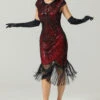 Burgundy Gatsby Glitter Fringe 1920s Dress