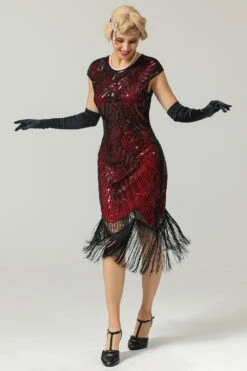 Burgundy Gatsby Glitter Fringe 1920s Dress