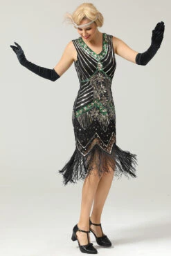 Black Glitter Fringe 1920s Flapper Dress -Zapaka Sales Store ZPKAV035black gold 2