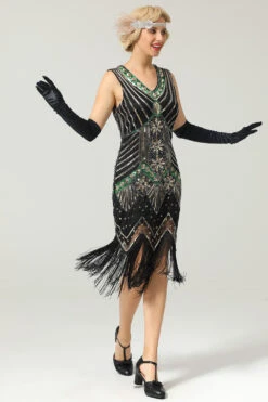 Black Glitter Fringe 1920s Flapper Dress -Zapaka Sales Store ZPKAV035black gold 3