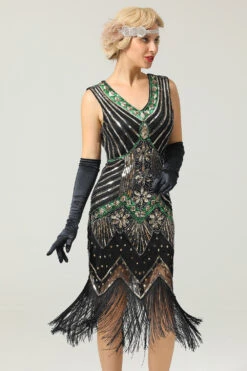 Black Glitter Fringe 1920s Flapper Dress -Zapaka Sales Store ZPKAV035black gold 4