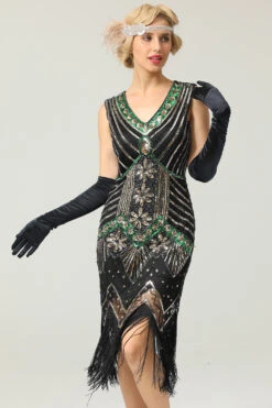 Black Glitter Fringe 1920s Flapper Dress -Zapaka Sales Store ZPKAV035black gold 5