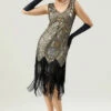 Ivory V Neck Sequin Fringe Flapper Dress