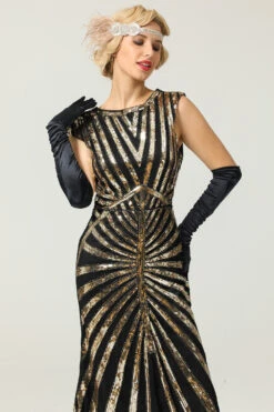 Mermaid 1920s Sequined Flapper Dress 9 Mermaid 1920s Sequined Flapper Dress -Zapaka Sales Store ZPKAV043black gold 4