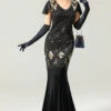 Black 1920s Sequins Flapper Long Dress