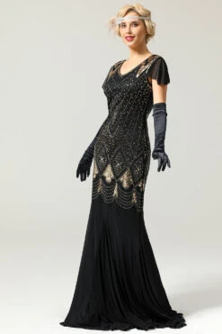 Black 1920s Sequins Flapper Long Dress -Zapaka Sales Store ZPKAV049black gold 5