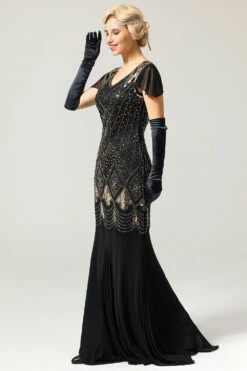 Black 1920s Sequins Flapper Long Dress -Zapaka Sales Store ZPKAV049black gold 7