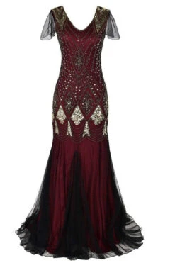 Black 1920s Sequins Flapper Long Dress -Zapaka Sales Store ZPKAV049burgundy