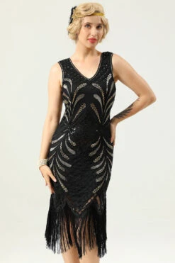 Women Black 1920s Fringe Golden Sequin Dress 13 Women Black 1920s Fringe Golden Sequin Dress -Zapaka Sales Store ZPKAV053 Black 5