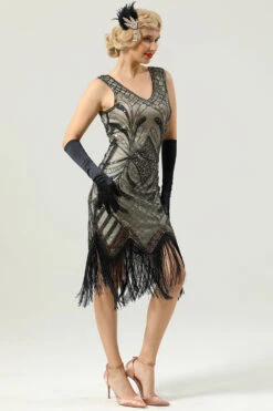 Women 1920s Fringe Sequin Dress -Zapaka Sales Store ZPKAV053 black gold 5