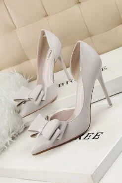 Sweet Bow Pointed Side Hollow High Heels 20 Sweet Bow Pointed Side Hollow High Heels -Zapaka Sales Store ZPKCGLH3186 2 Grey 1