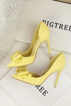 Sweet Bow Pointed Side Hollow High Heels 17 Sweet Bow Pointed Side Hollow High Heels -Zapaka Sales Store ZPKCGLH3186 2 Yellow 2