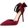 Burgundy Satin Prom Heels With Bowknot