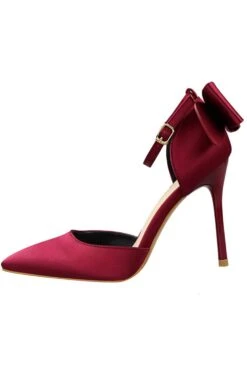 Burgundy Satin Prom Heels With Bowknot -Zapaka Sales Store ZPKCGLH5196 1 Burgundy 2