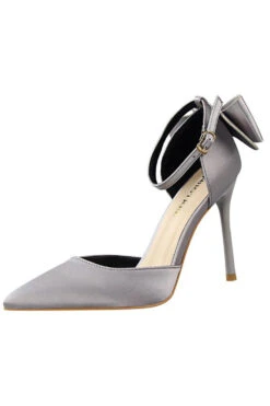 Burgundy Satin Prom Heels With Bowknot -Zapaka Sales Store ZPKCGLH5196 1 Grey 1 first