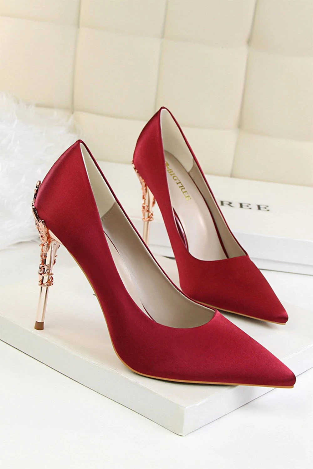 Burgundy Shallow Metal Stiletto Heels 3 Burgundy Shallow Metal Stiletto Heels - Image 3