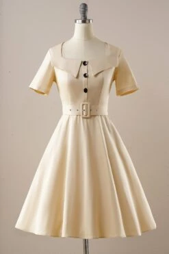 Vintage Apricot Square Neck 1950s Dress