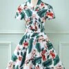 Retro V Neck Leaf Printed Vintage Dress