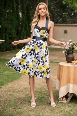 Retro Halter Printed Vintage Dress