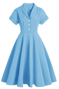 Elegant Yellow V Neck Vintage Dress -Zapaka Sales Store ZPKCGQYP21031 Blue 1