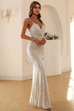 Silver Sequins Prom Dress With Slit 11 Silver Sequins Prom Dress With Slit -Zapaka Sales Store ZPKCGZL21126 Silver 5