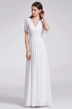 V Neck Pink Bridesmaid Dress With Ruffles -Zapaka Sales Store ZPKCGZL21266 White 1 first