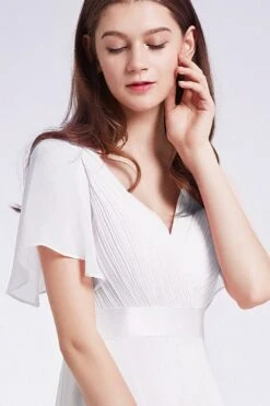 V Neck Pink Bridesmaid Dress With Ruffles -Zapaka Sales Store ZPKCGZL21266 White 2