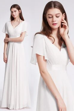 V Neck Pink Bridesmaid Dress With Ruffles -Zapaka Sales Store ZPKCGZL21266 White 3