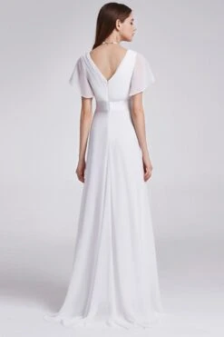 V Neck Pink Bridesmaid Dress With Ruffles -Zapaka Sales Store ZPKCGZL21266 White 4