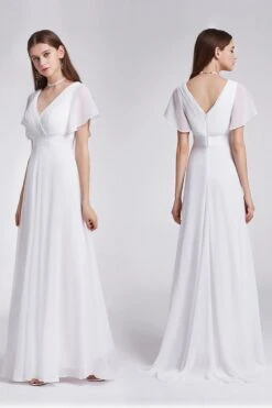 V Neck Pink Bridesmaid Dress With Ruffles -Zapaka Sales Store ZPKCGZL21266 White 5