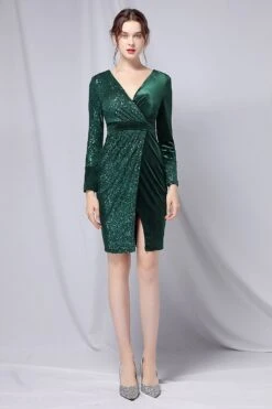 Burgundy Sequins & Velvet Cocktail Dress -Zapaka Sales Store ZPKCGZL21300 Dark Green 1 first