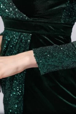 Burgundy Sequins & Velvet Cocktail Dress -Zapaka Sales Store ZPKCGZL21300 Dark Green 4
