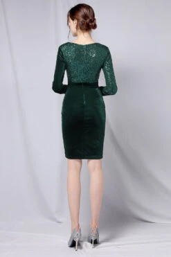Burgundy Sequins & Velvet Cocktail Dress -Zapaka Sales Store ZPKCGZL21300 Dark Green 5
