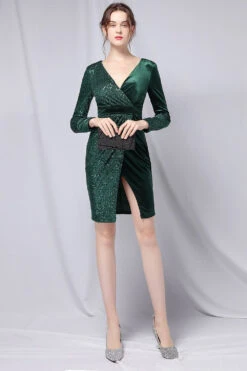 Burgundy Sequins & Velvet Cocktail Dress -Zapaka Sales Store ZPKCGZL21300 Dark Green 7