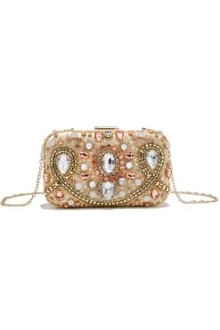 Party Embroidered Clutch With Beading -Zapaka Sales Store ZPKCGZL21645 Golden 3