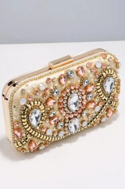 Party Embroidered Clutch With Beading -Zapaka Sales Store ZPKCGZL21645 Golden 4