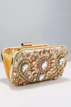 Party Embroidered Clutch With Beading -Zapaka Sales Store ZPKCGZL21645 Golden 5