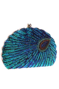 Peacock Green Beaded Shell Shaped Clutch -Zapaka Sales Store ZPKCGZL21655 Peacock Green 2
